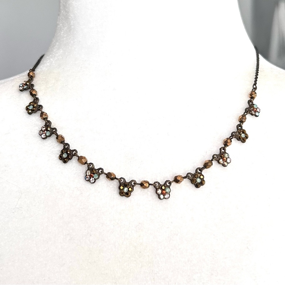 Michal Negrin Dainty Necklace Small Flowers AB Swarovski Crystals Beads …